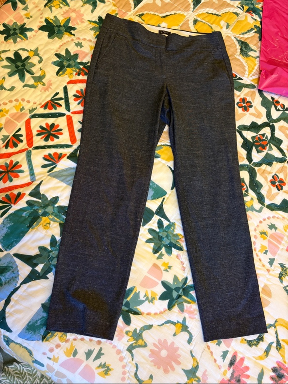LOFT heathered navy Straight-Leg Dress Trousers